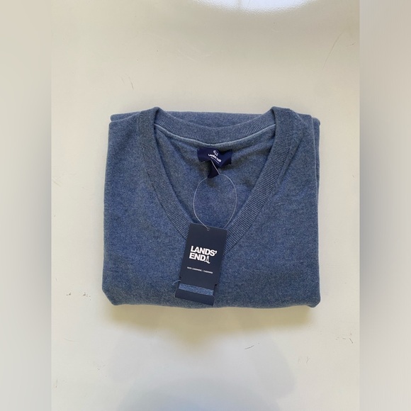 Lands End Men’s Cashmere V-Neck Sweater Medium Blue - Picture 4 of 12